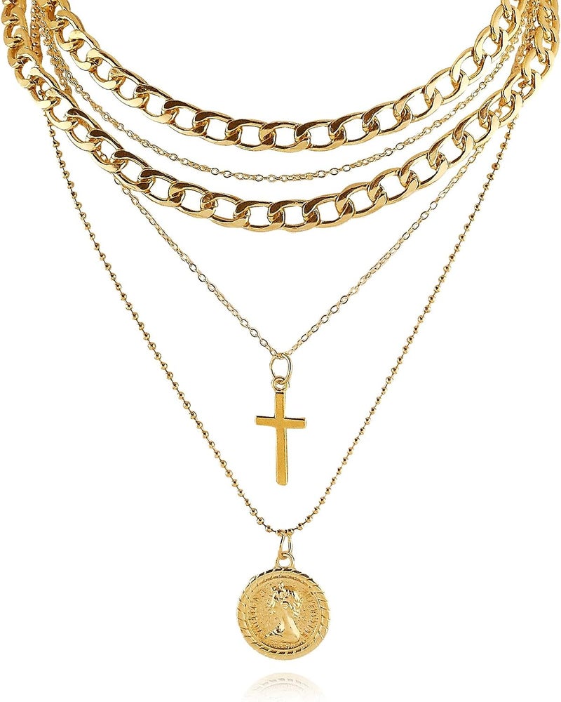 Lookray Gold Pirate Necklace for Women Layered Chunky Pirate Costume Jewelry Hip Hop 80s 90s Coin Pendant Necklace Halloween Pirate Costume Accessories - Image 1